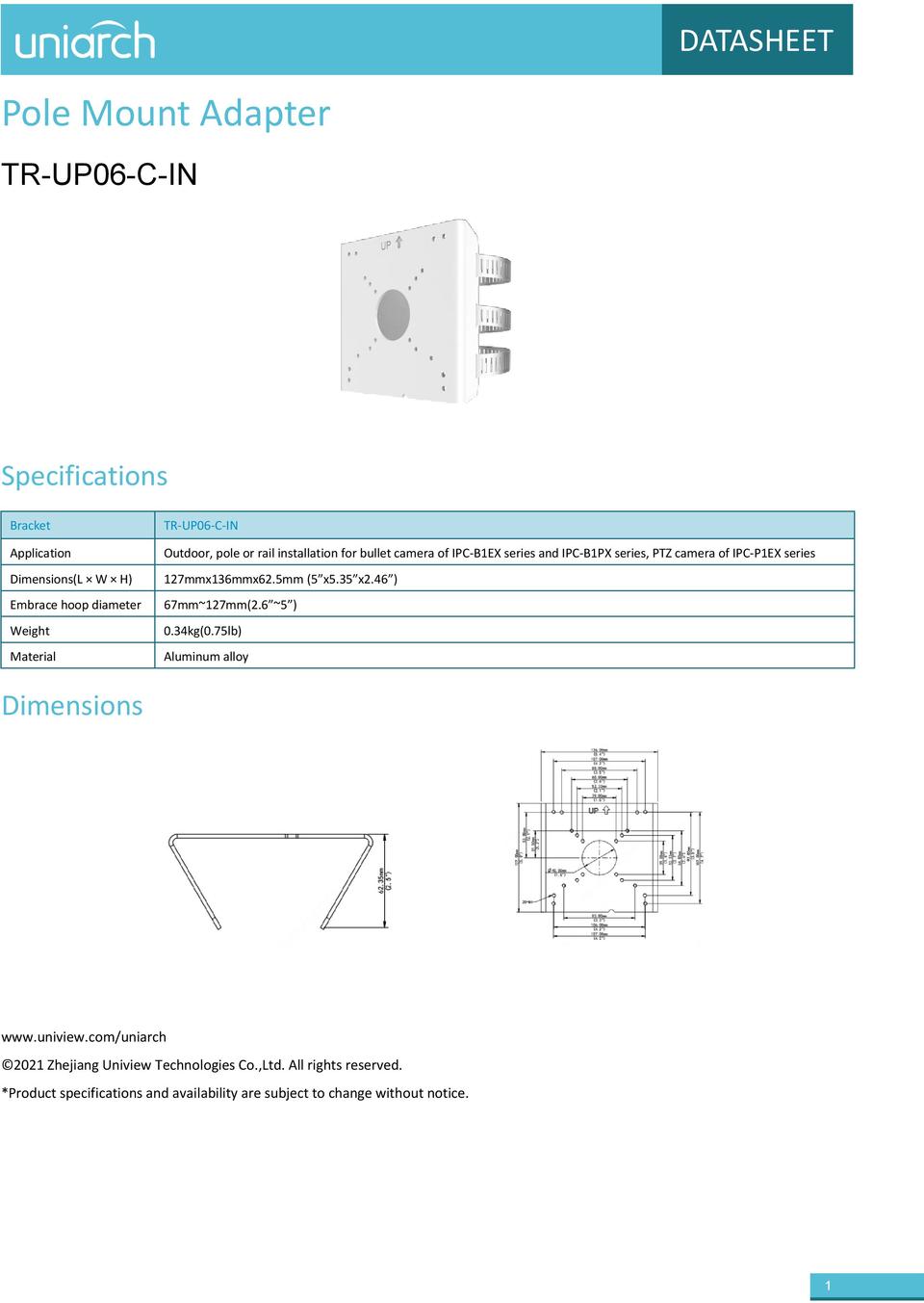 Uniarch TR-UP06-C-IN Pole Mount 0